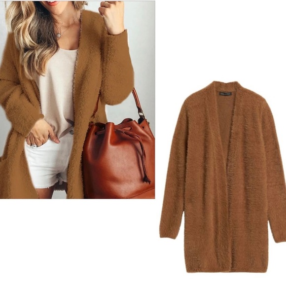 Banana Republic Sweaters - BANANA Republic women's rust brown fuzzy teddy open front cardigan Sz XL NWOT